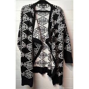 Women's Allegra Long Sleeve Open Cardigan Black &‎ White Aztec Print Sz 1X